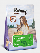 Корм сухой Karmy для стерилизованных кошек с лососем, 0,4кг