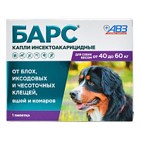 БАРС капли инсектоакарицидные д/собак от 40 до 60 кг (1 пипетка по 4,02 мл)