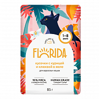FLORIDA для кошек кусочки с курицей и клюквой в желе 85г