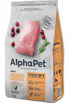 AlphaPet MONOPROTEIN д/кошек 400г сухой корм д/взрослых пород, индейка